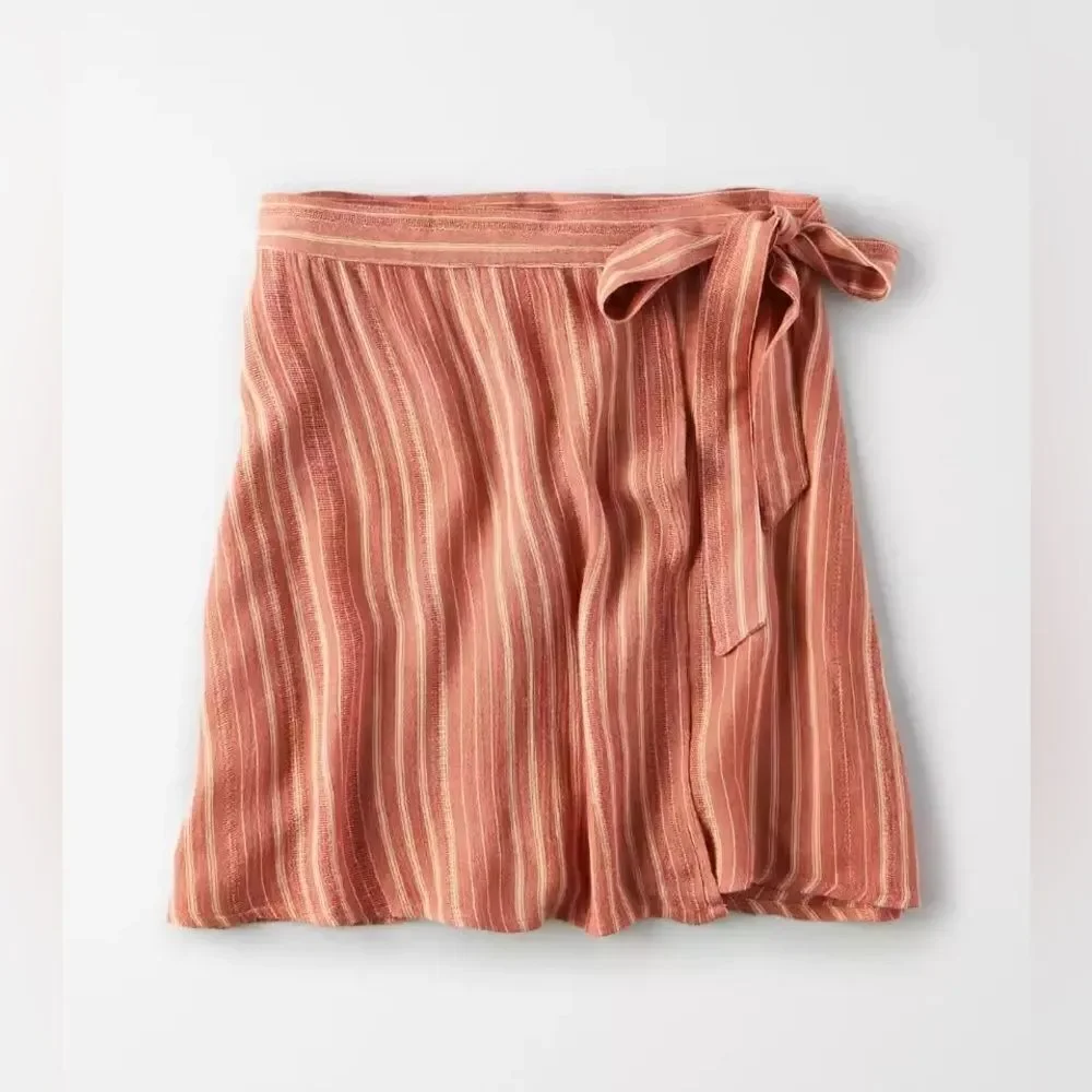 AE High-Waisted Tie Wrap Mini Skirt Stripe NWT Small